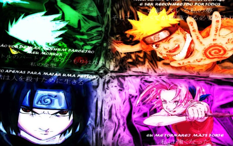 Four Anime Characters — Green, Dramatic, Text, Sword