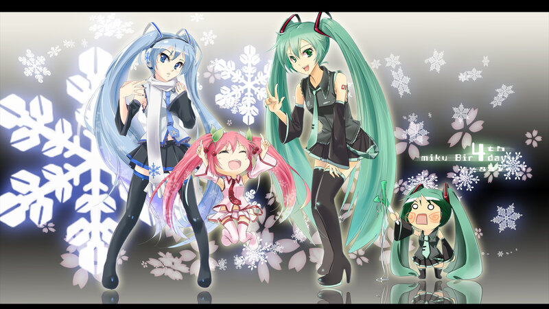 Four Anime Characters — Green, Festive