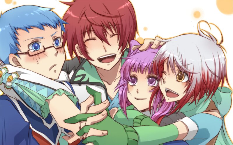 Four Anime Characters Hugging — Green