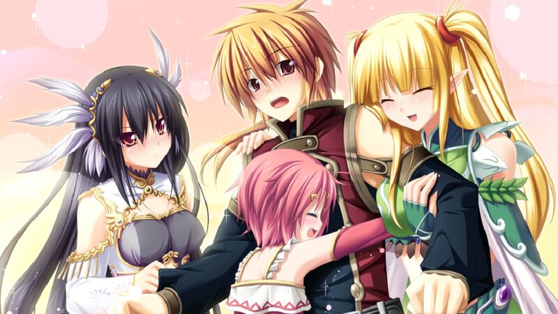 Four Anime Characters Hugging
