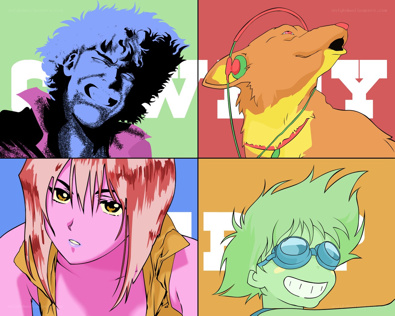 Four anime characters in a grid