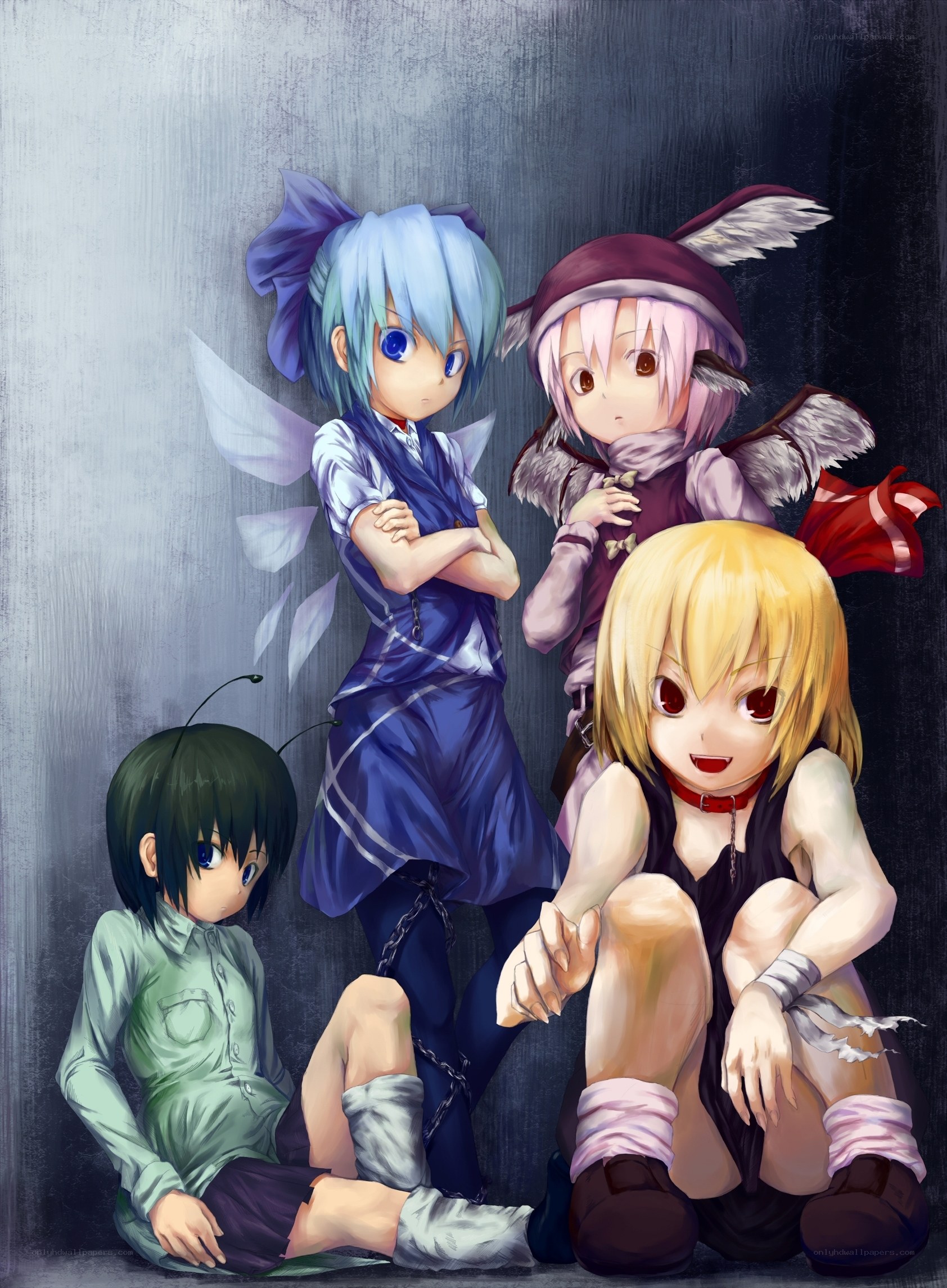 Four anime characters in a group