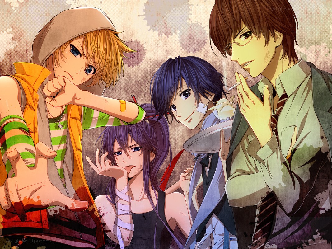 Four anime characters in a group
