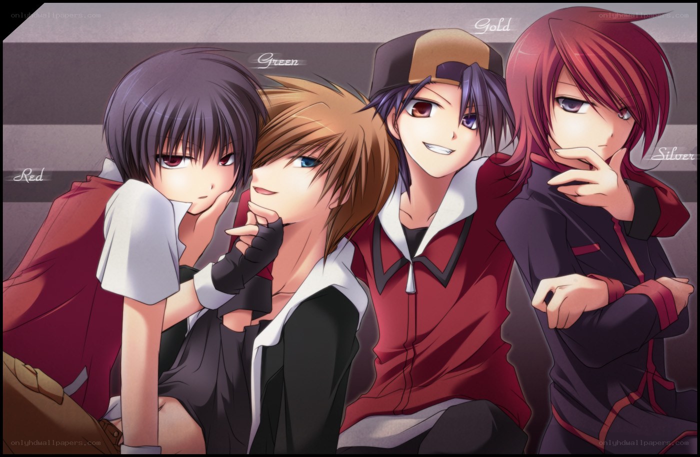 Four anime characters in a group