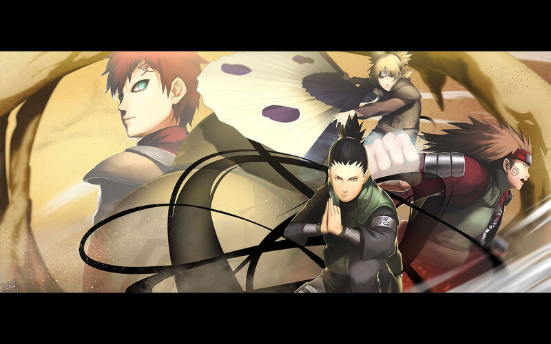 Four Anime Characters in Action — Brown