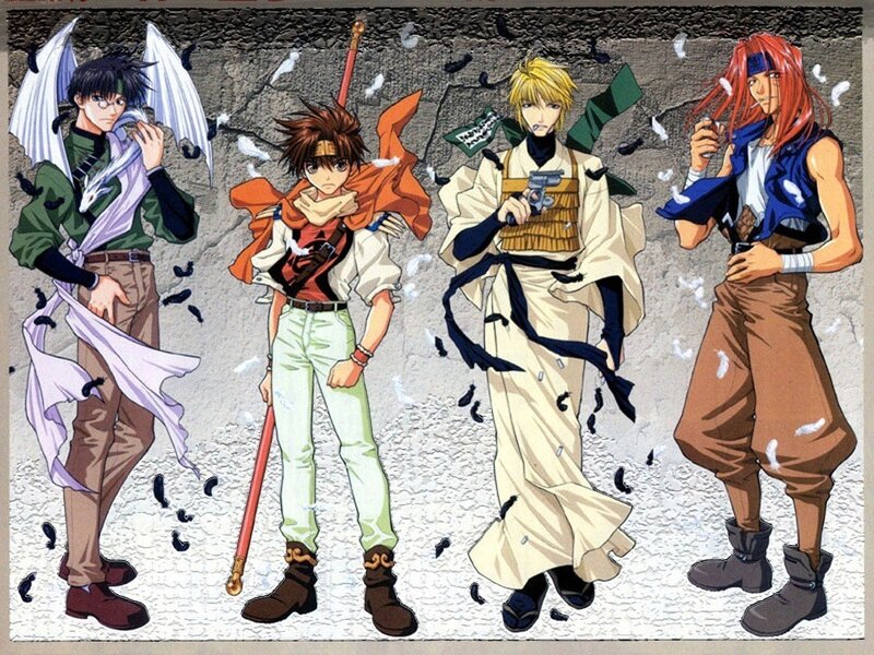 Four anime characters in action