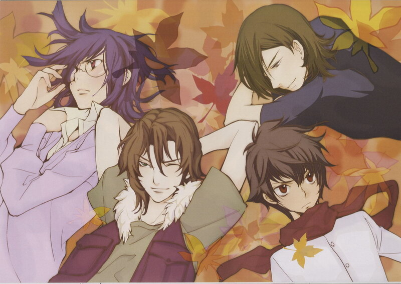 Four anime characters in autumn