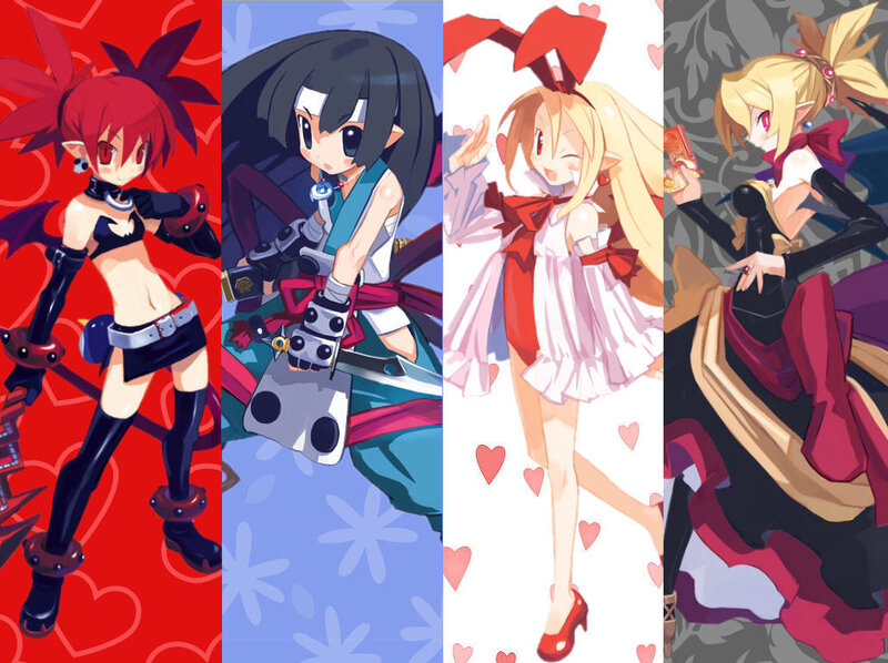 Four anime characters in colorful outfits