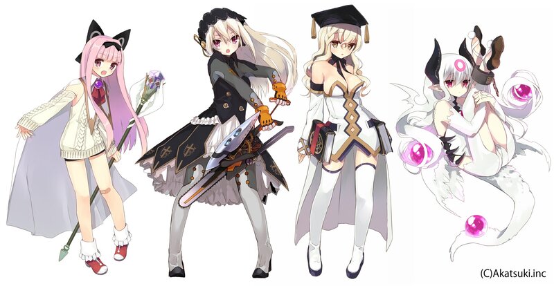 Four anime characters in fantasy outfits