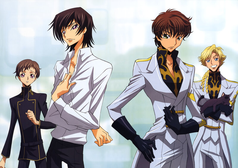 Four anime characters in formal wear