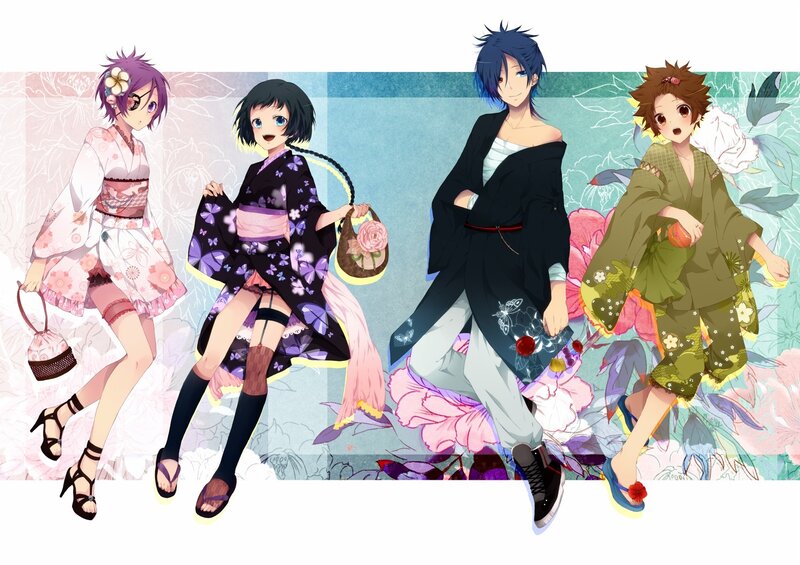 Four Anime Characters in Kimonos
