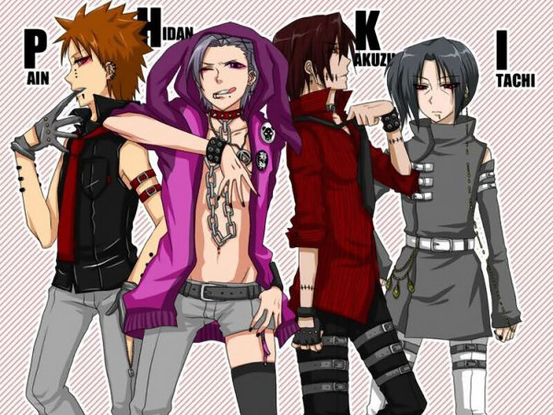 four anime characters in punk attire