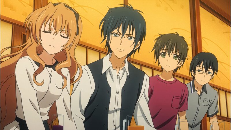 Four Anime Characters in Restaurant