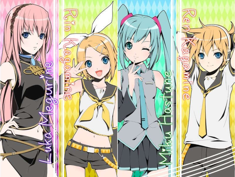 Four anime characters in school uniforms