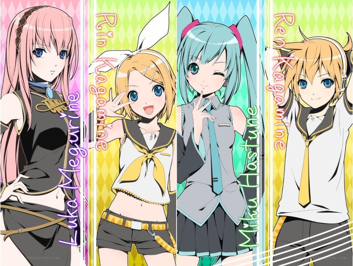 Four anime characters in school uniforms