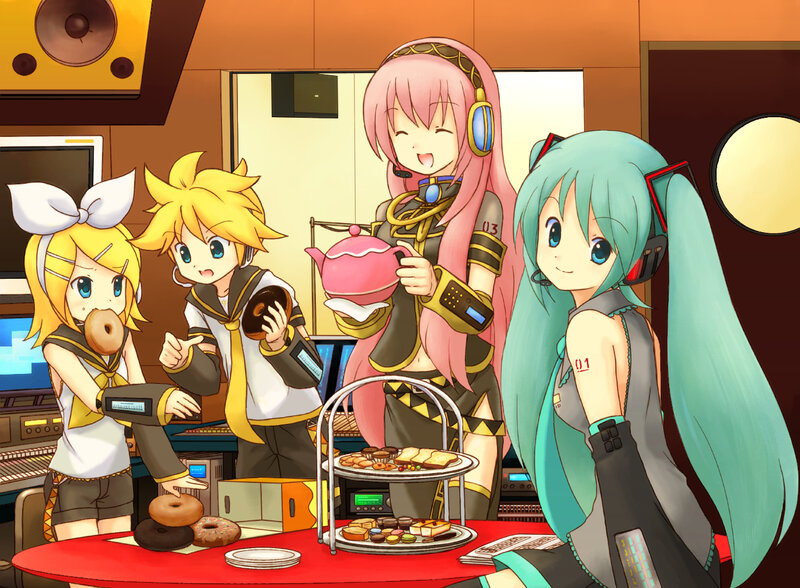 Four Anime Characters in Studio