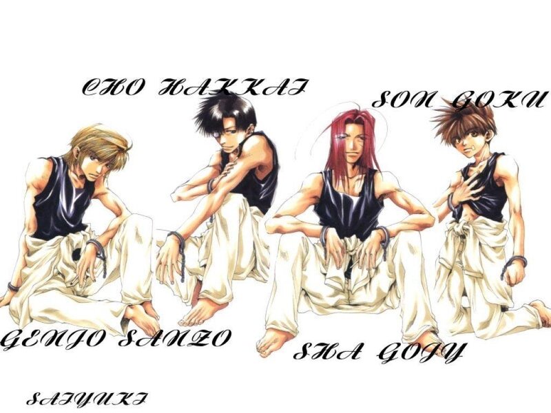 Four anime characters in traditional attire