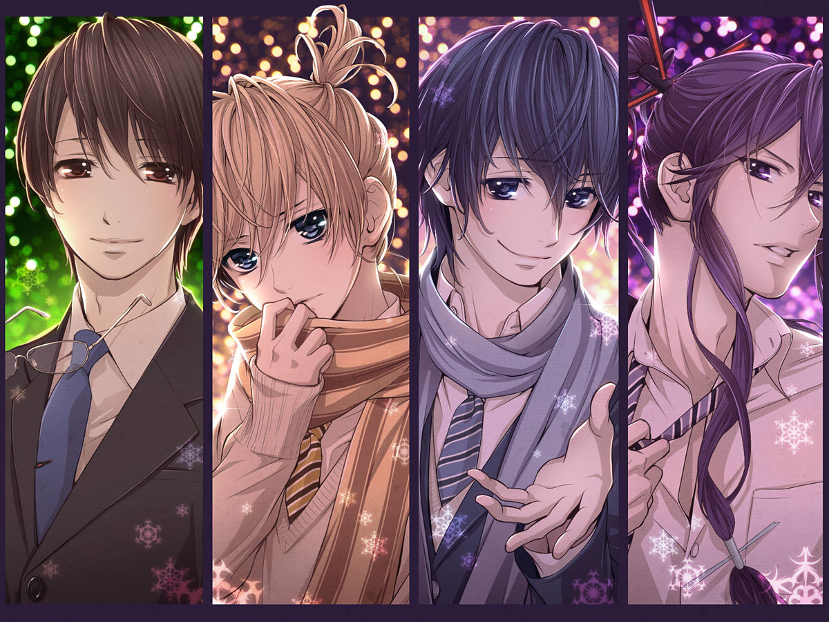 four anime characters in winter