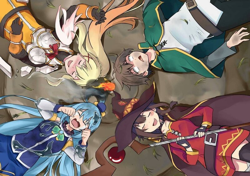 Four Anime Characters Lying Down