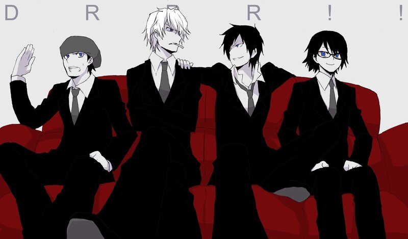 four anime characters on a couch