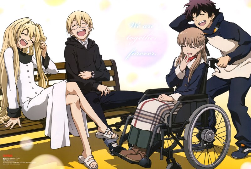 Four Anime Characters on Bench