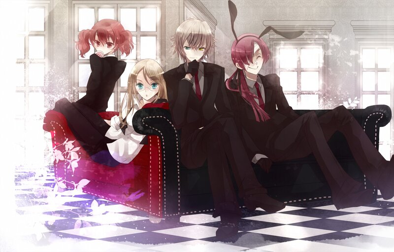 Four Anime Characters on Couch — Black, Calm