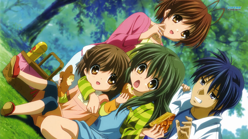 Four Anime Characters on Grass — Green