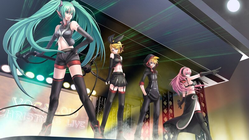 Four Anime Characters on Stage — Black