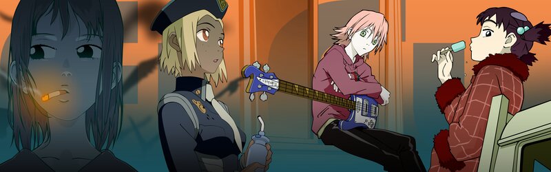 Four Anime Characters — Orange, Dramatic, Night