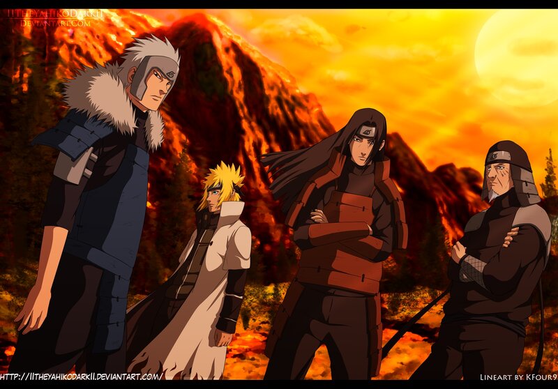 Four Anime Characters — Orange, Dramatic, Sunset, Mountain