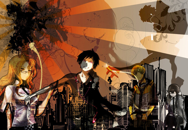 Four Anime Characters — Orange, Dramatic, Sunset