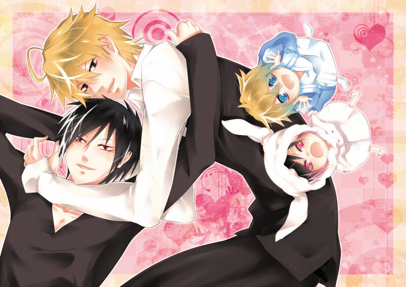 Four Anime Characters — Pink, Playful, Hearts
