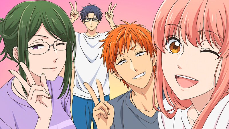 Four Anime Characters — Pink, Playful, Peace Sign