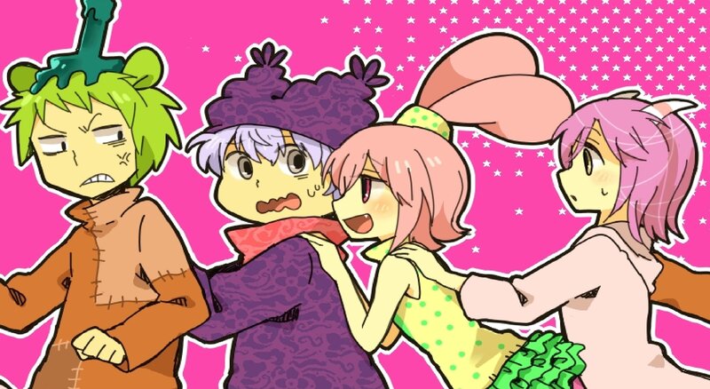 Four Anime Characters — Pink, Playful, Stars