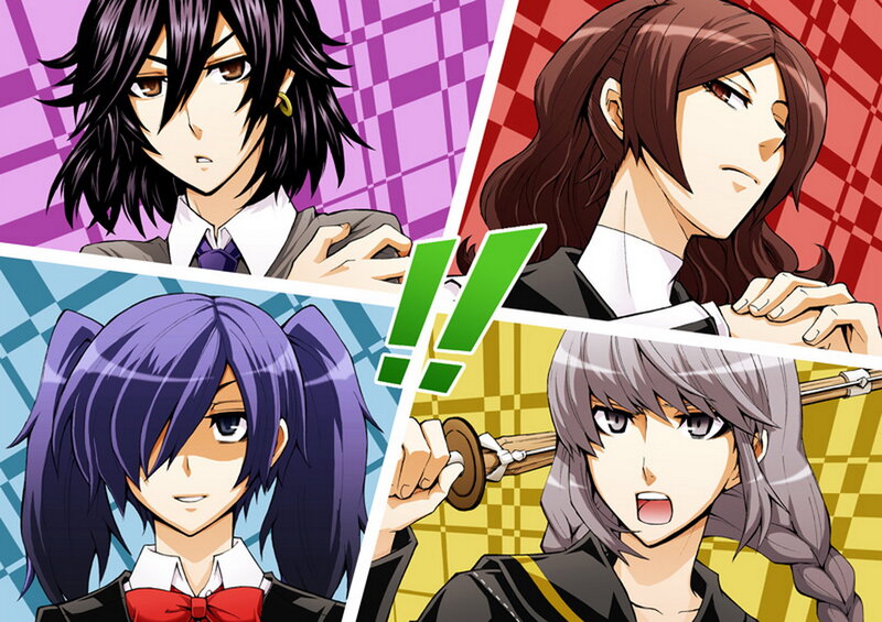 Four Anime Characters — Purple, Dramatic, School Uniform