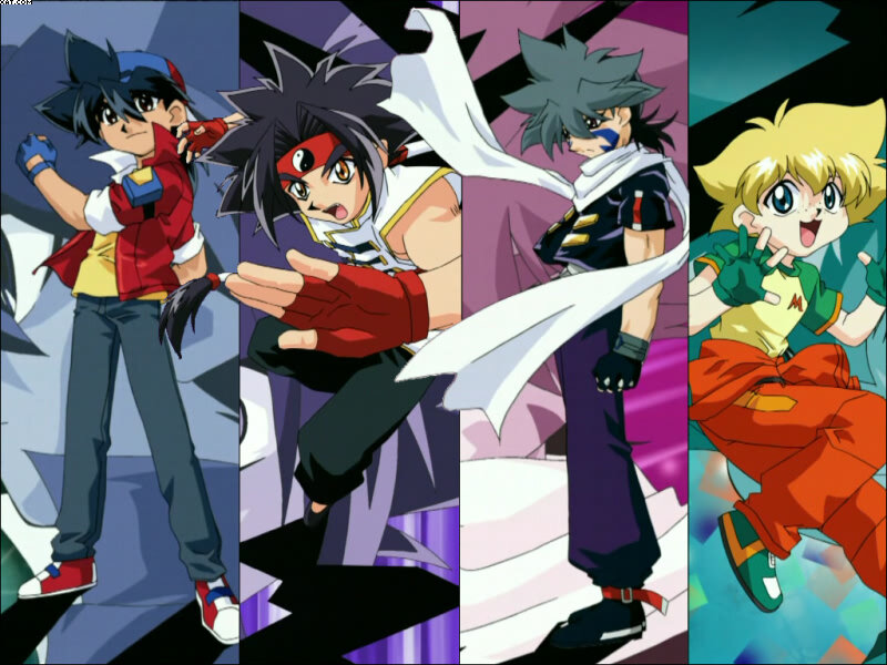 Four Anime Characters — Purple, Energetic, Action Poses