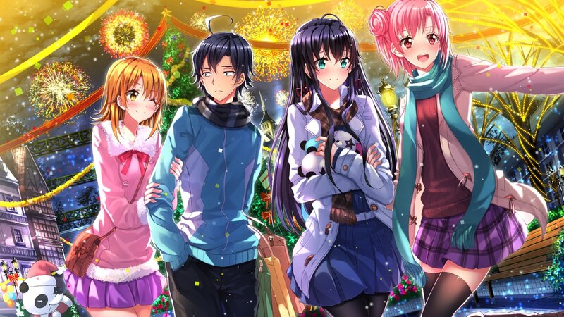 Four Anime Characters — Purple, Festive