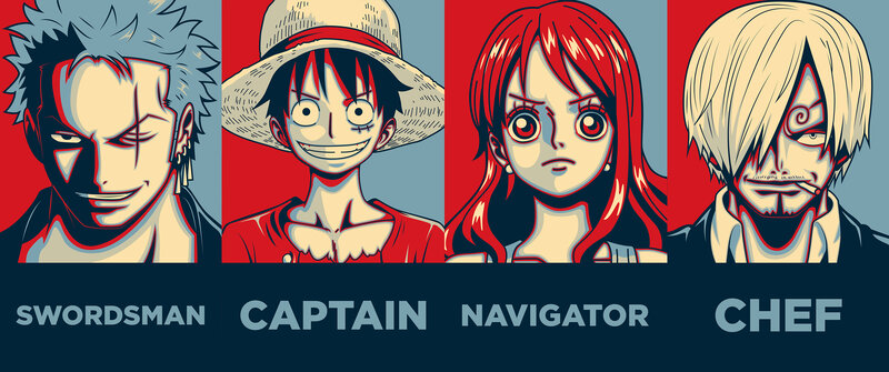 Four Anime Characters — Red, Bold