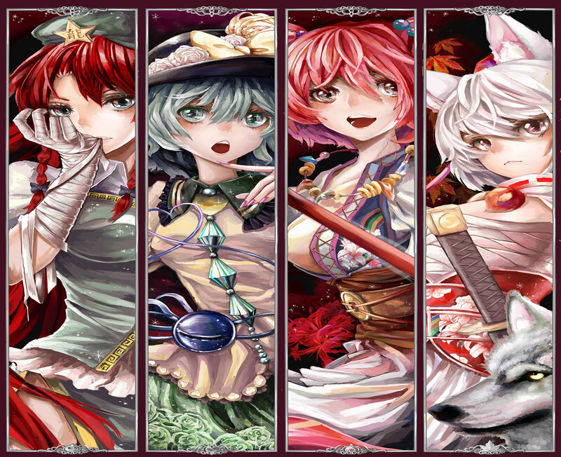 Four Anime Characters — Red, Dramatic, Night