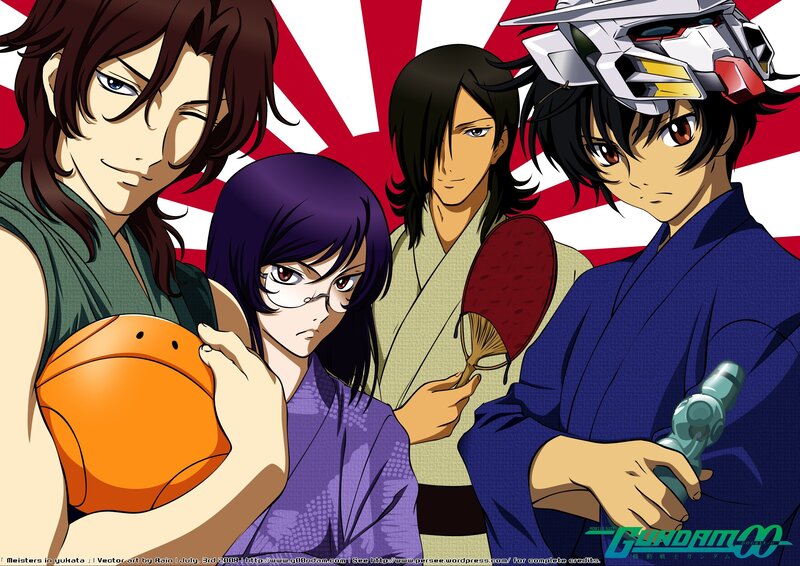 Four Anime Characters — Red, Dramatic, Samurai Attire