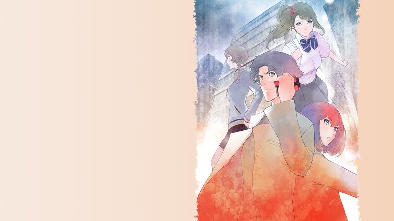 Four Anime Characters — Red, Dramatic, School Uniform, Building