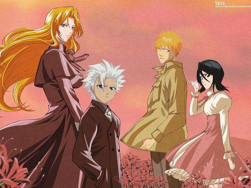 Four Anime Characters — Red, Dramatic, Sunset