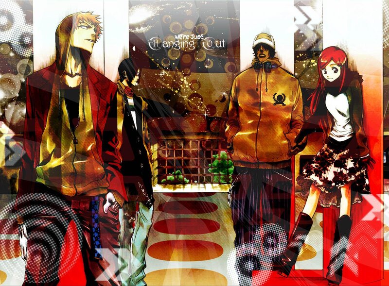 Four Anime Characters — Red, Dramatic, Text