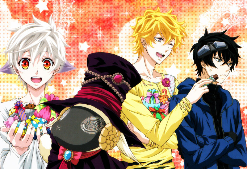 Four Anime Characters — Red, Festive