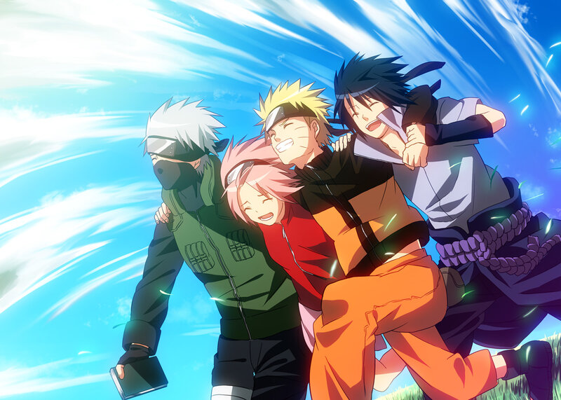 Four Anime Characters Running — Blue