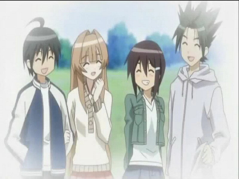 four anime characters smiling
