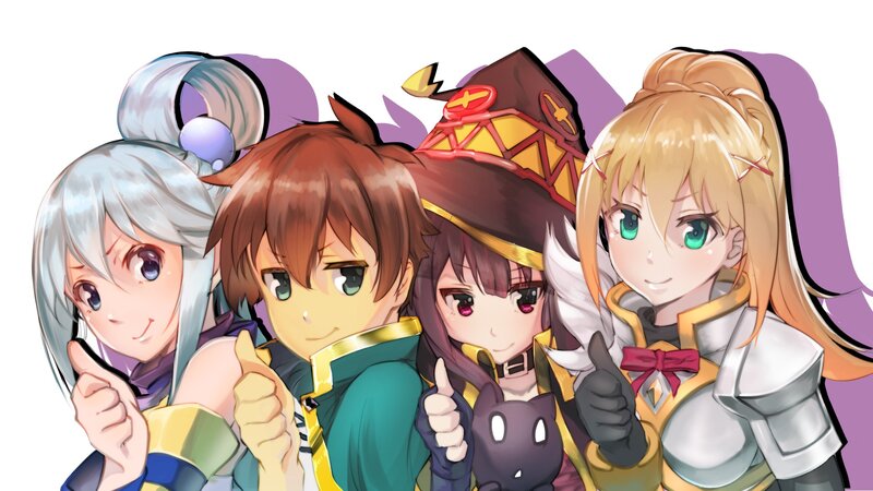 Four Anime Characters — White, Cheerful