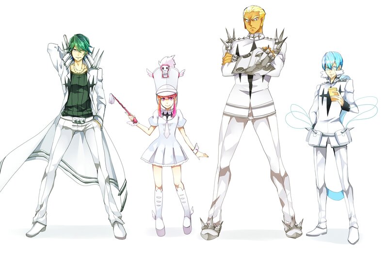 Four Anime Characters — White, Confident, White Uniforms