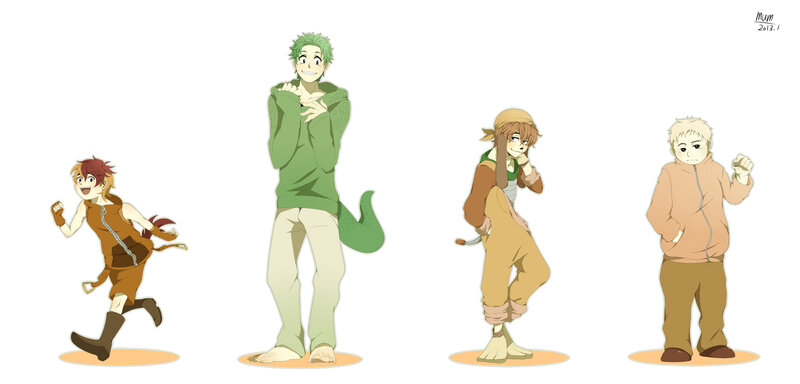 Four Anime Characters — White, Playful, Green Hair