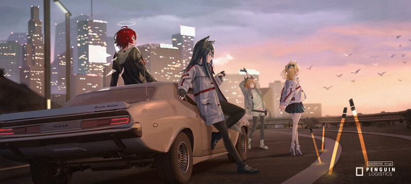 Four Anime Characters with Car